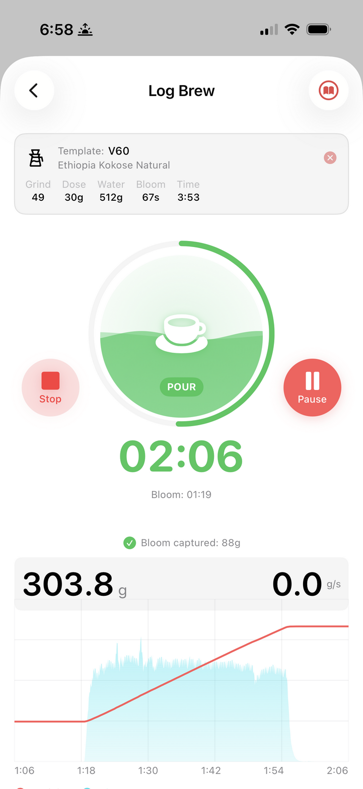Live brew timer with Bluetooth scale integration