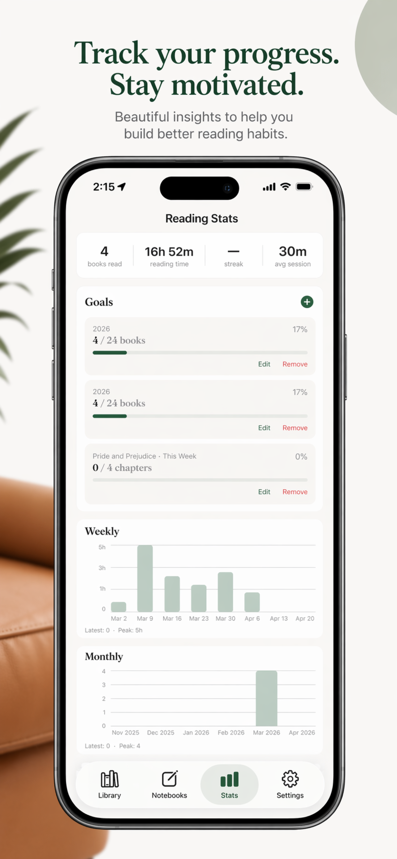 Lumen iPhone reading stats screen